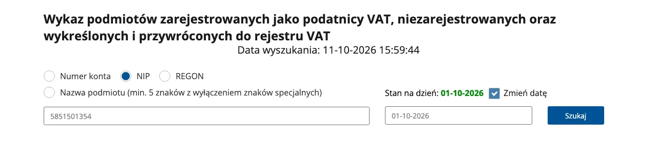 Formularz z zaznaczonym polem „Zmień datę” i wpisaną datą 01-10-2026; obok napis „Stan na dzień: 01-10-2026”
